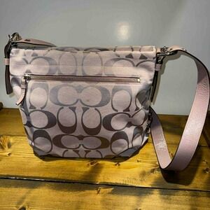 Coach Signature Hobo Shoulder Bag Lavender Grey Jacquard Logo F15067 Y2K